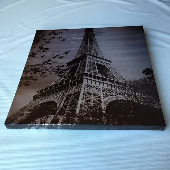 Eiffel Tower Wall Art Hanging Canvas Print Sepia Tone Glossy Paris France Decor - Picture 2 of 12